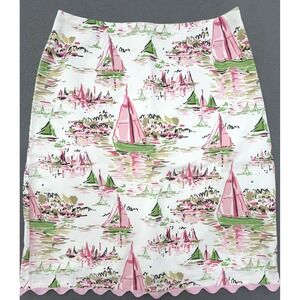 Women Mini Skirt 2 Pink Green White Sailboat Print Cotton Coastal Prep USA Made